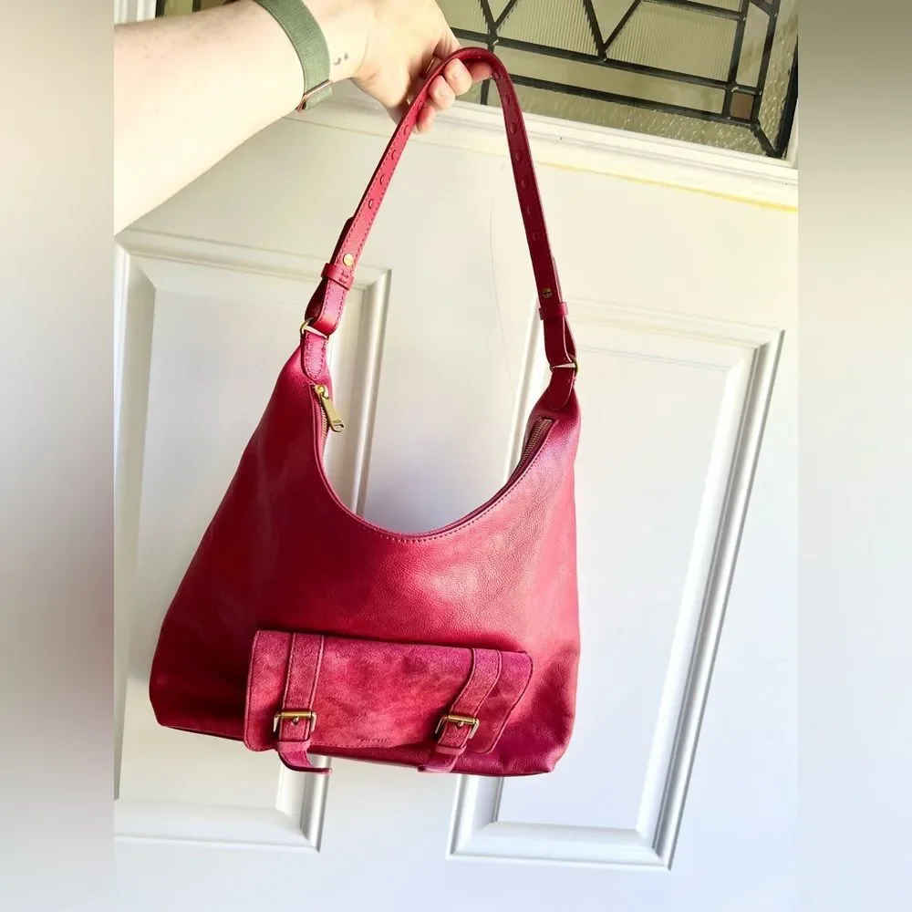 Fossil Women's Cleo Leather Hobo Shoulder Bag in Red Velvet
